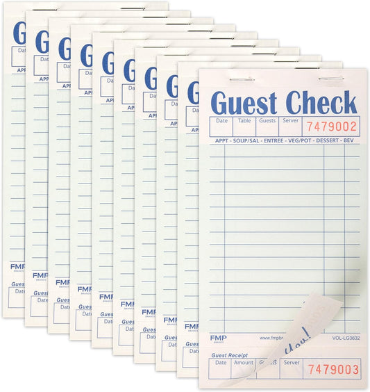 Guest Check Books for Servers, Server Note Pads Paper, Total 500 Sheets (10 Pads), Light Green with Guest Receipt, Guest Check Pads, Restaurant Order Pads, Waitress Notepads