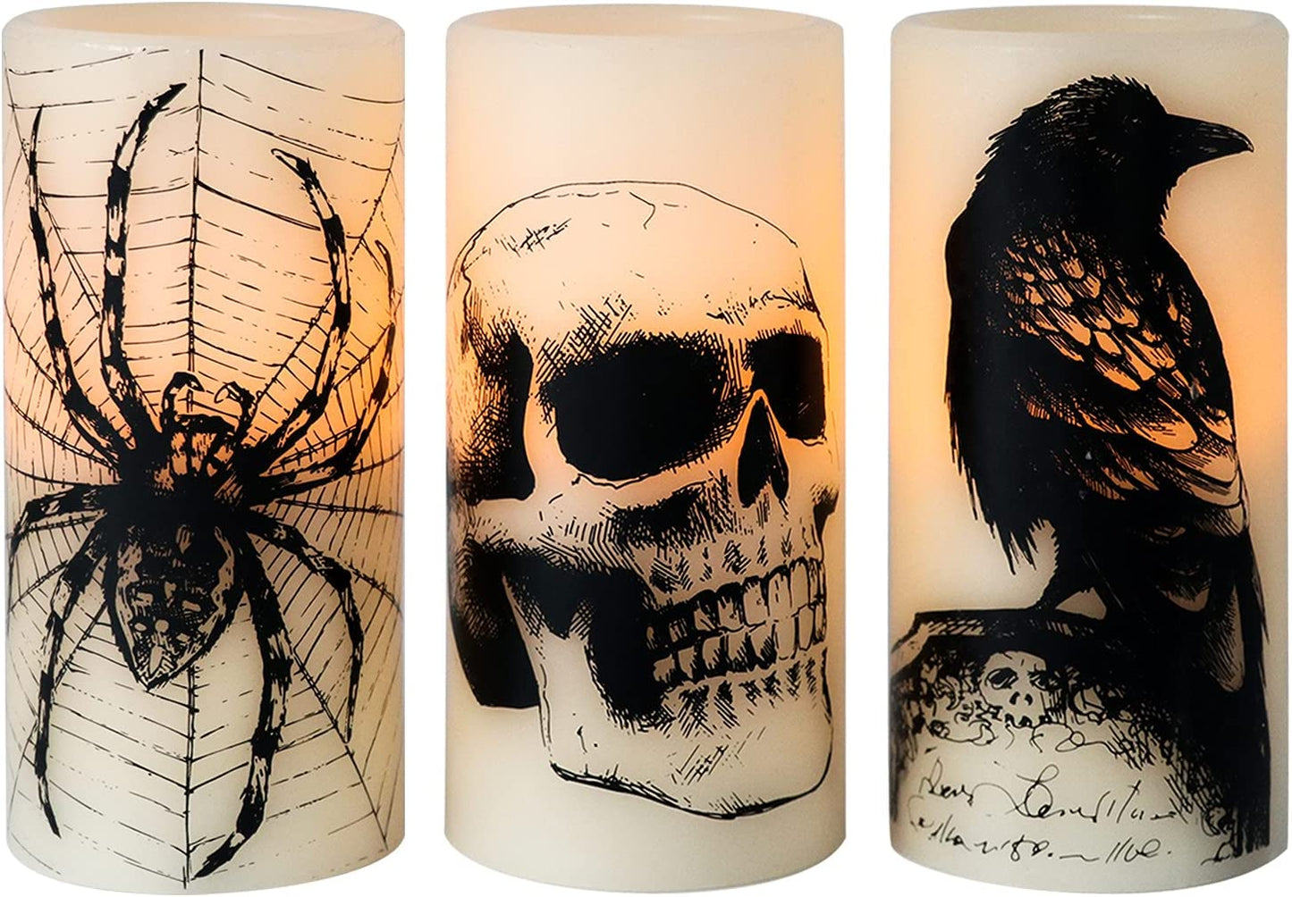 Halloween Flameless Flickering Candles - multiple designs (D 3” X H 4” 5” 6”)