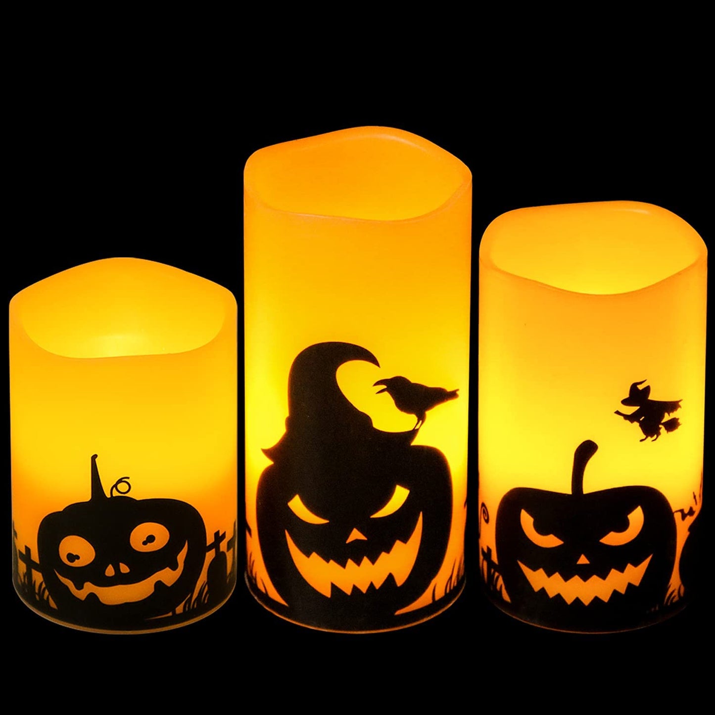 Halloween Flameless Flickering Candles - multiple designs (D 3” X H 4” 5” 6”)