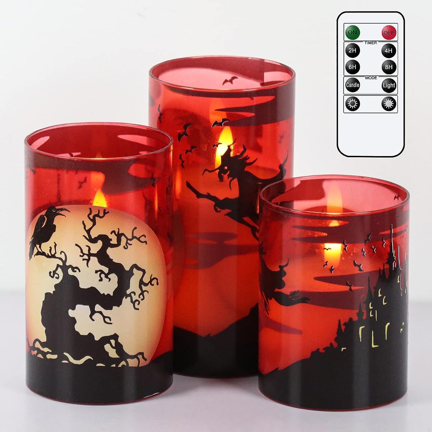 Halloween Flameless Flickering Candles - multiple designs (D 3” X H 4” 5” 6”)