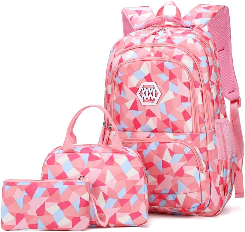 Geometric Print Kids Backpack for Girls Boys School Bag Bookbags