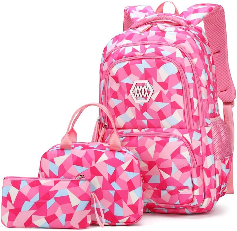 Geometric Print Kids Backpack for Girls Boys School Bag Bookbags