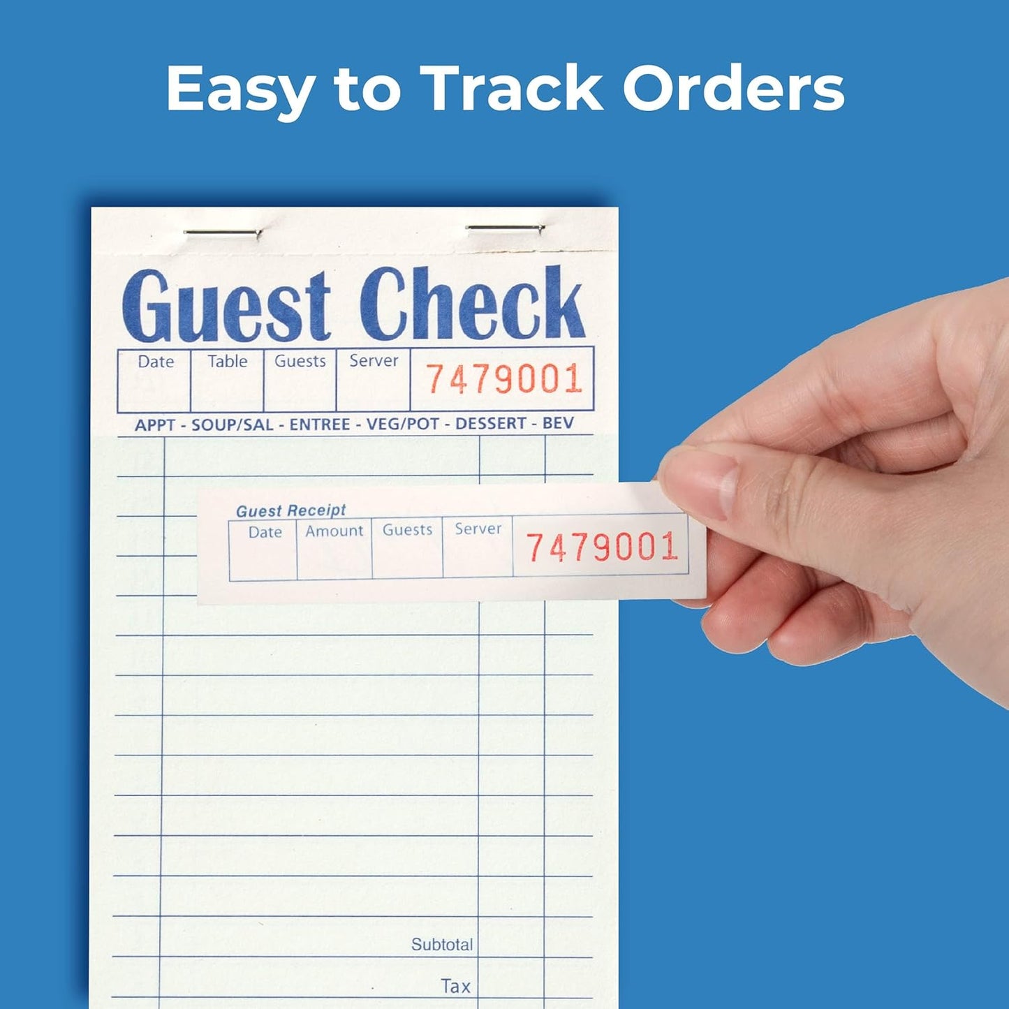 Guest Check Books for Servers, Server Note Pads Paper, Total 500 Sheets (10 Pads), Light Green with Guest Receipt, Guest Check Pads, Restaurant Order Pads, Waitress Notepads