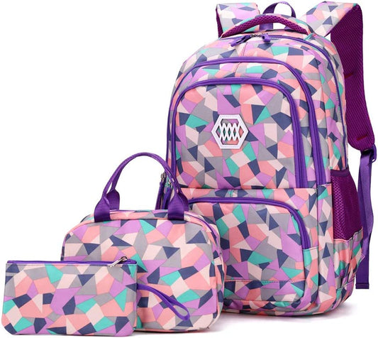 Geometric Print Kids Backpack for Girls Boys School Bag Bookbags