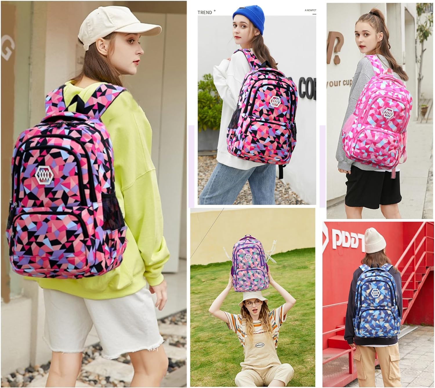 Geometric Print Kids Backpack for Girls Boys School Bag Bookbags