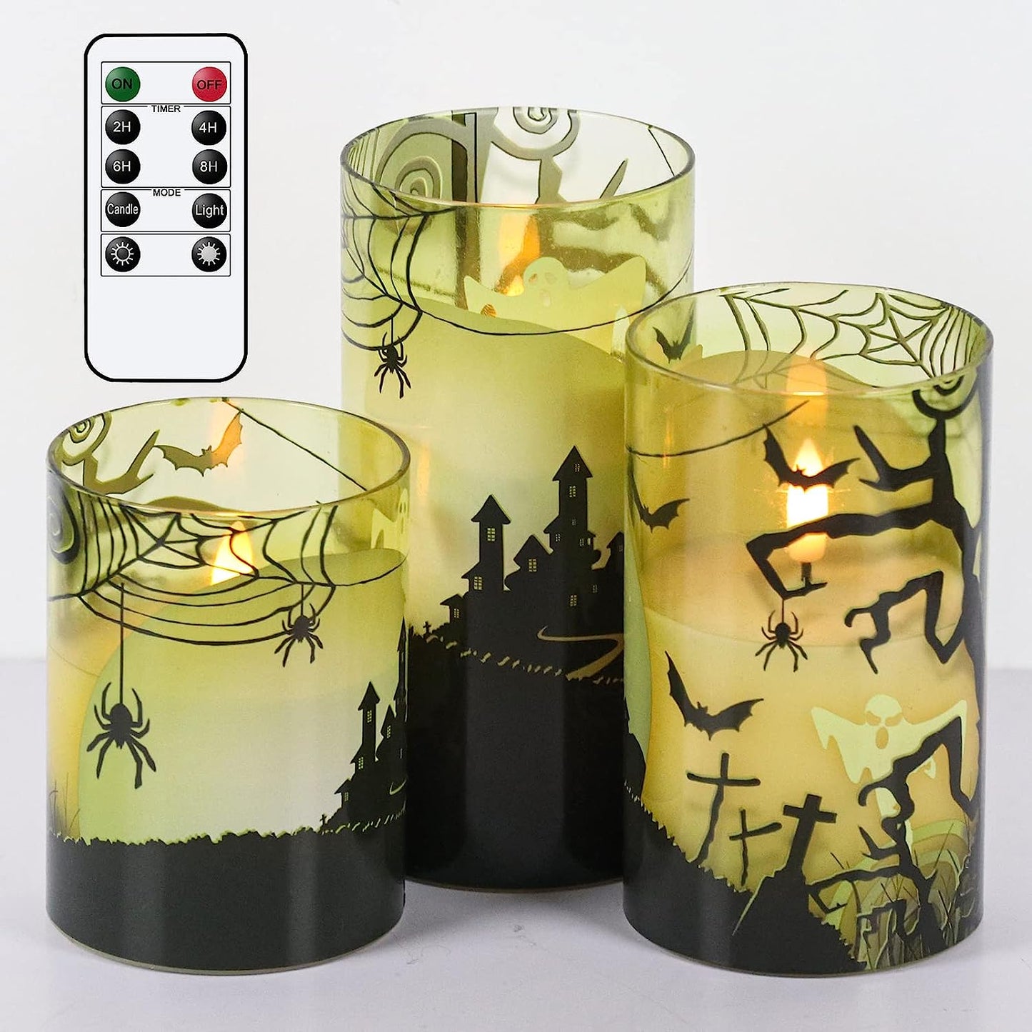 Halloween Flameless Flickering Candles - multiple designs (D 3” X H 4” 5” 6”)